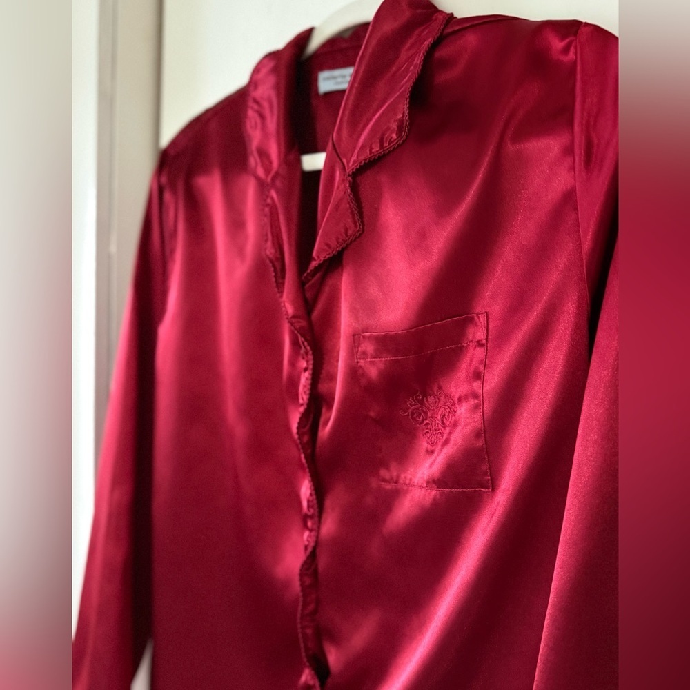 Vintage Valerie Stevens Intimates Satin Long PJ Set w Beautiful Detailing Size L